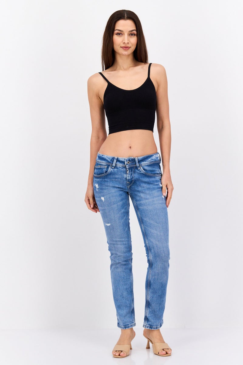 Pepe Jeans جينز نسائي بقصة مستقيمة، مغسول وقابل للتمدد، أزرق - Image 4