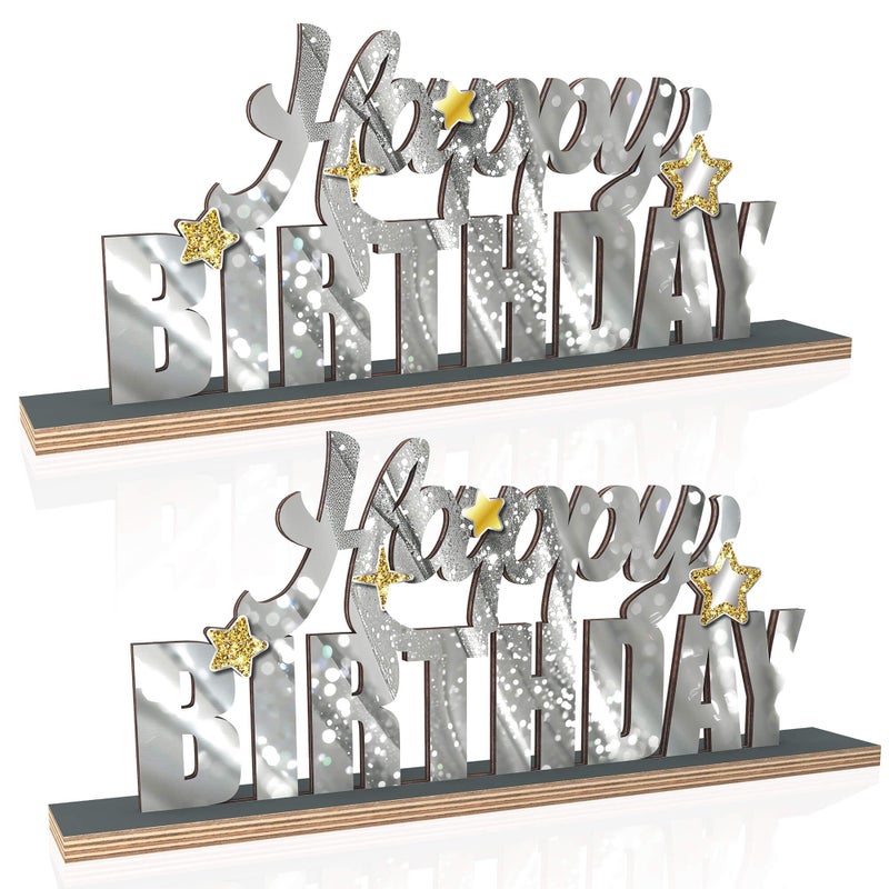 MANGO Silver Happy Birthday Wooden Letter Sign Golden Stars for Birthday Party Table Decorations Women  Men 21st100th Birthday Celebration Centerpiece - Image 2