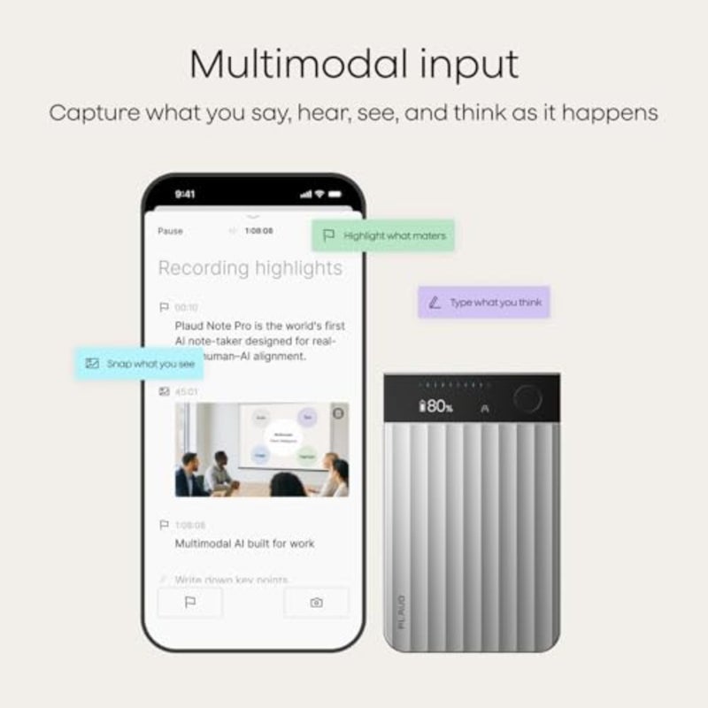 Note Pro AI Silver Ultra Slim AI Note Taker للمحترفين، أداة إنتاجية للفرق مع شاشة عرض فورية، دعم 112 لغة، تتضمن حافظة واقية، لمسة نهائية فضية أنيقة - Image 3