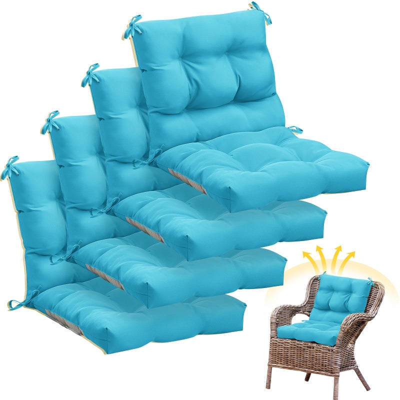Marsui 4 Pcs Outdoor Indoor High Back Chair Cushions Patio Furniture Tufted Pillow with Ties Water-Resistant Replacement Outdoor Rocking Chair Cushions, 42 x 21 Inches (Lake Blue,Solid Color) - Image 1
