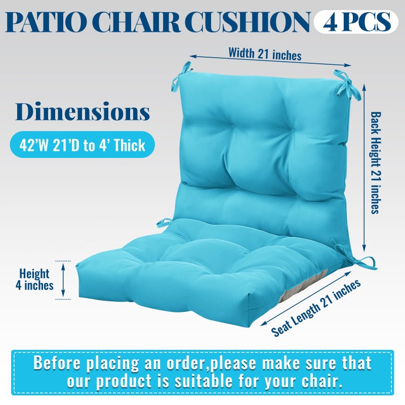 Marsui 4 Pcs Outdoor Indoor High Back Chair Cushions Patio Furniture Tufted Pillow with Ties Water-Resistant Replacement Outdoor Rocking Chair Cushions, 42 x 21 Inches (Lake Blue,Solid Color) - Image 3