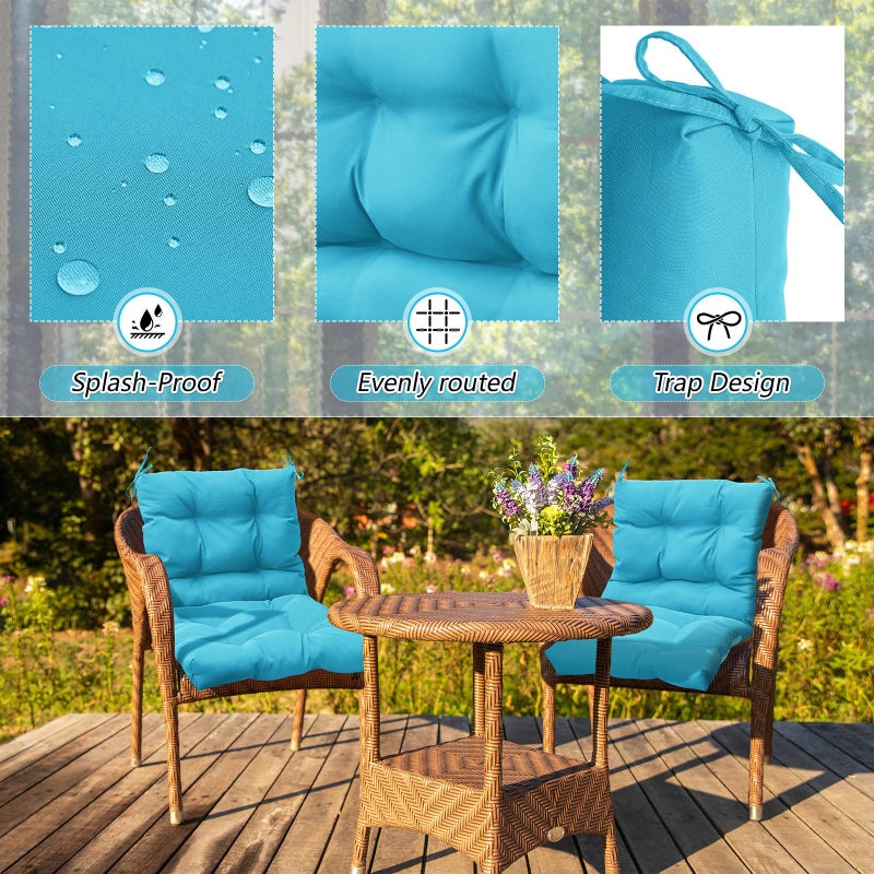 Marsui 4 Pcs Outdoor Indoor High Back Chair Cushions Patio Furniture Tufted Pillow with Ties Water-Resistant Replacement Outdoor Rocking Chair Cushions, 42 x 21 Inches (Lake Blue,Solid Color) - Image 5
