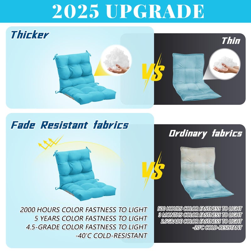 Marsui 4 Pcs Outdoor Indoor High Back Chair Cushions Patio Furniture Tufted Pillow with Ties Water-Resistant Replacement Outdoor Rocking Chair Cushions, 42 x 21 Inches (Lake Blue,Solid Color) - Image 2