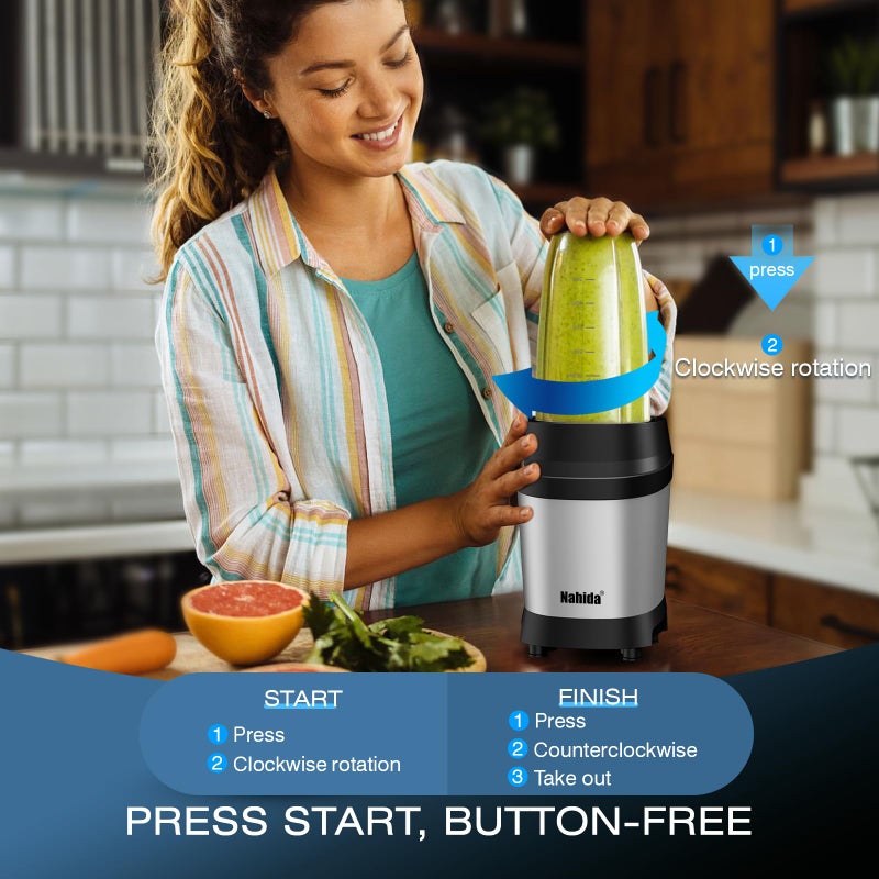 Nahida Blender for Smoothies, 1200W Smoothie Blender for Ice Crushing, Blenders with (2) 6-Fin Blades, Personal Blenders for Kitchen with 23oz, 32oz, 37oz Easy Go Cups for Juices, Silver - Image 3