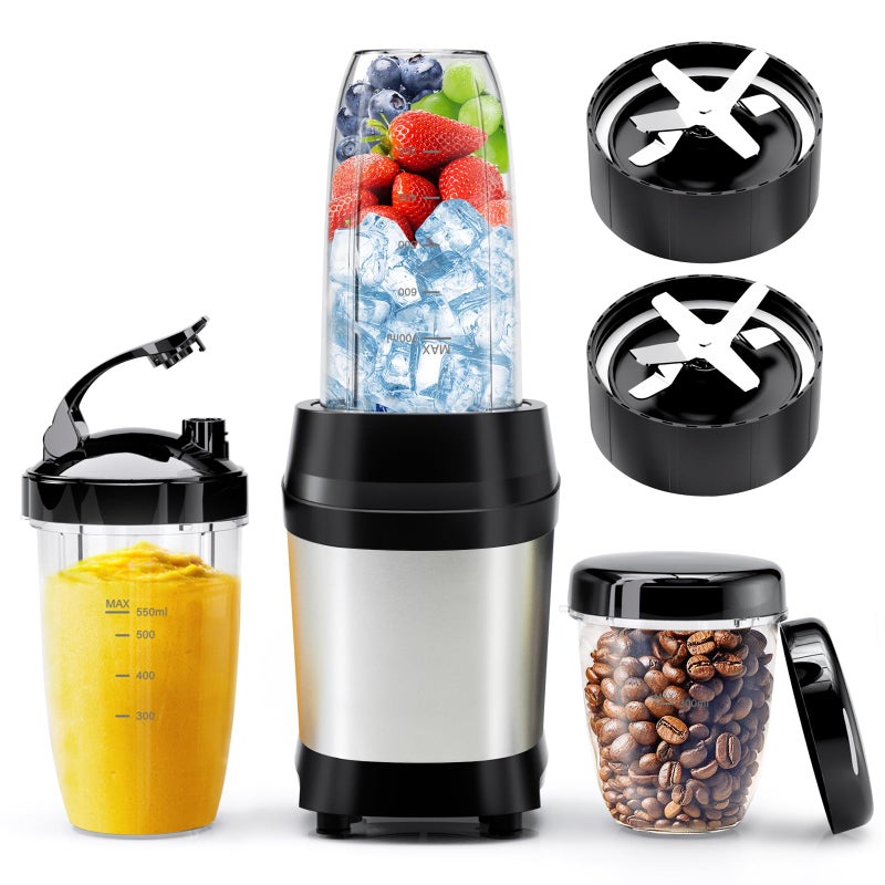 Nahida Blender for Smoothies, 1200W Smoothie Blender for Ice Crushing, Blenders with (2) 6-Fin Blades, Personal Blenders for Kitchen with 23oz, 32oz, 37oz Easy Go Cups for Juices, Silver - Image 1