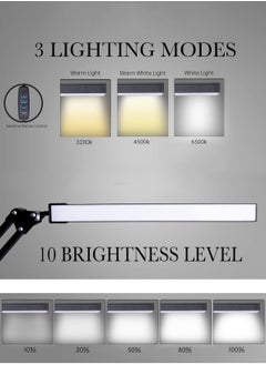 LOOPITYS LED Desk Lamp, Adjustable Swing Arm Lamp with Clamp, Eye-Caring Reading Light, 10 Brightness Levels, 3 Lighting Modes, Memory Function Lamps for Home Office  - Image 2