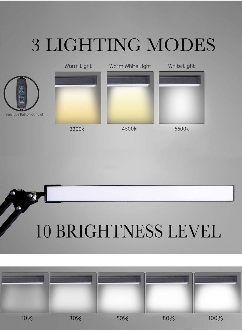 LOOPITYS LED Desk Lamp, Adjustable Swing Arm Lamp with Clamp, Eye-Caring Reading Light, 10 Brightness Levels, 3 Lighting Modes, Memory Function Lamps for Home Office  - Image 2