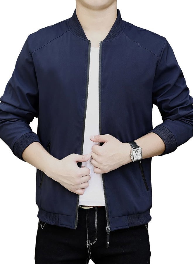 Lentta Men's Slim Fit Lightweight Softshell Bomber Jacket Coat, Dark Blue, XXL - Image 2