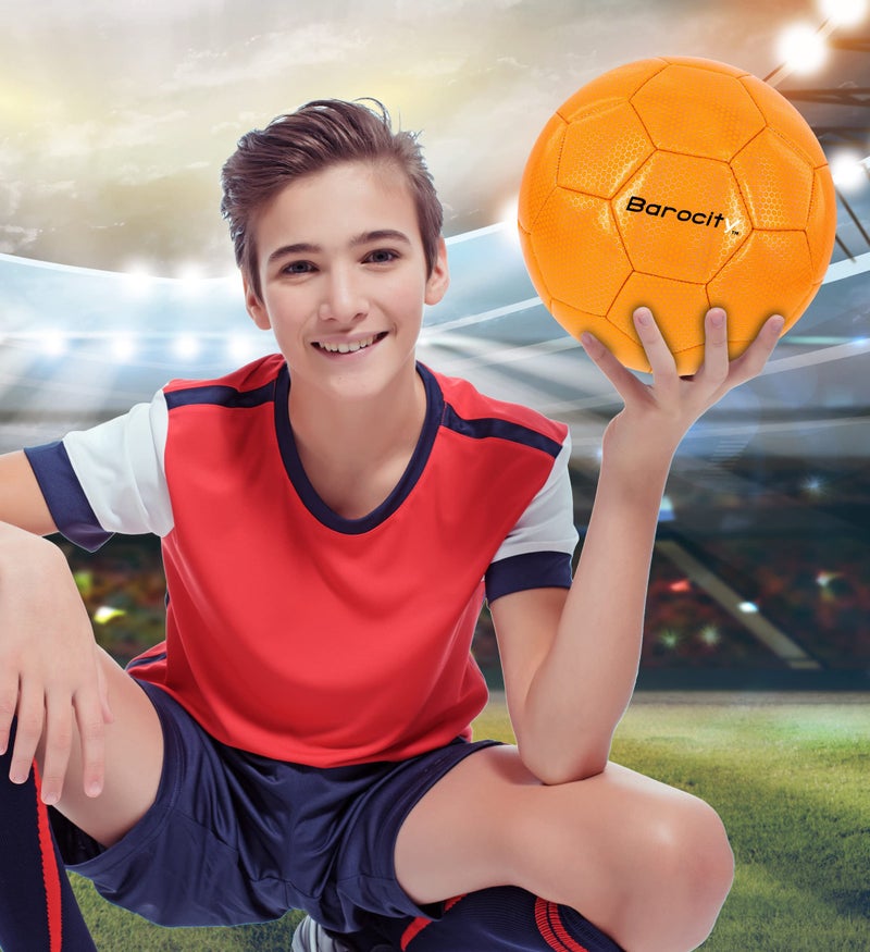 Barocity Soccer Ball - Boys and Girls Official Match Ball with Cool Reflective Rainbow Hex Pattern, for Indoor, Outdoor, Playtime and Games - Iridescent Orange Size 4 - Image 5
