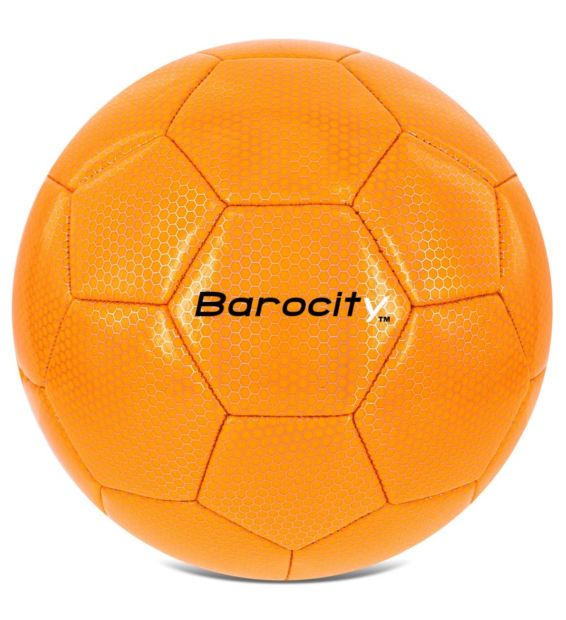 Barocity Soccer Ball - Boys and Girls Official Match Ball with Cool Reflective Rainbow Hex Pattern, for Indoor, Outdoor, Playtime and Games - Iridescent Orange Size 4 - Image 1