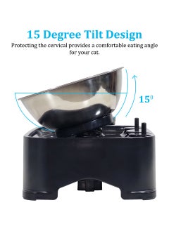 MAJIBAO Adjustable cat bowl with Stainless steel bowls and Non-slip bottom, 150 Inclined raised dog feeder for small pets, Pet food & water station 30 cm (Black)  - Image 4
