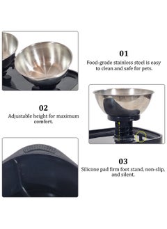 MAJIBAO Adjustable cat bowl with Stainless steel bowls and Non-slip bottom, 150 Inclined raised dog feeder for small pets, Pet food & water station 30 cm (Black)  - Image 3