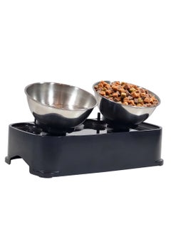 MAJIBAO Adjustable cat bowl with Stainless steel bowls and Non-slip bottom, 150 Inclined raised dog feeder for small pets, Pet food & water station 30 cm (Black)  - Image 1