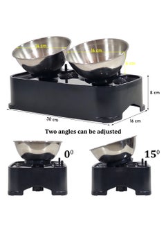 MAJIBAO Adjustable cat bowl with Stainless steel bowls and Non-slip bottom, 150 Inclined raised dog feeder for small pets, Pet food & water station 30 cm (Black)  - Image 2