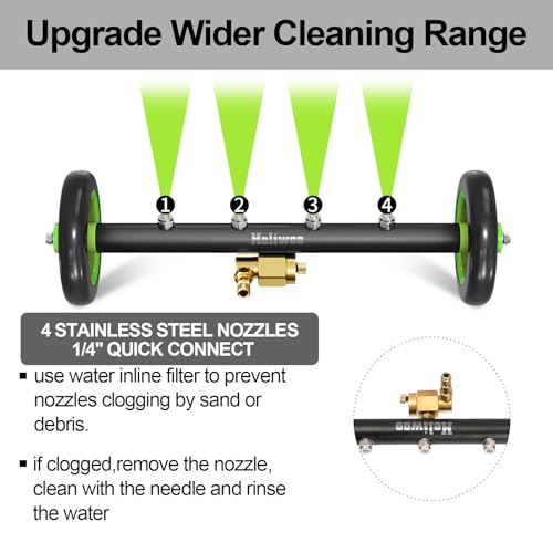 Heliwoo Undercarriage Pressure Washer Attachment 16 Inch Power Washer Water Broom with 4 Nozzles Dual-Function Pressure Washer Undercarriage Cleaner With 3 Pieces Extension Wand 4000 PSI - Image 3