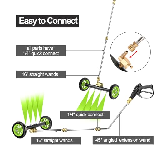 Heliwoo Undercarriage Pressure Washer Attachment 16 Inch Power Washer Water Broom with 4 Nozzles Dual-Function Pressure Washer Undercarriage Cleaner With 3 Pieces Extension Wand 4000 PSI - Image 4