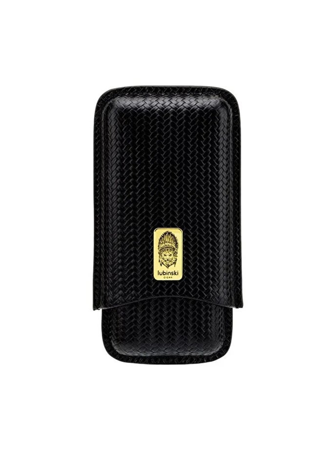 Lubinski Leather Cigar Case Braided Pattern capcity 3(60 RNG) BLACK - Image 1