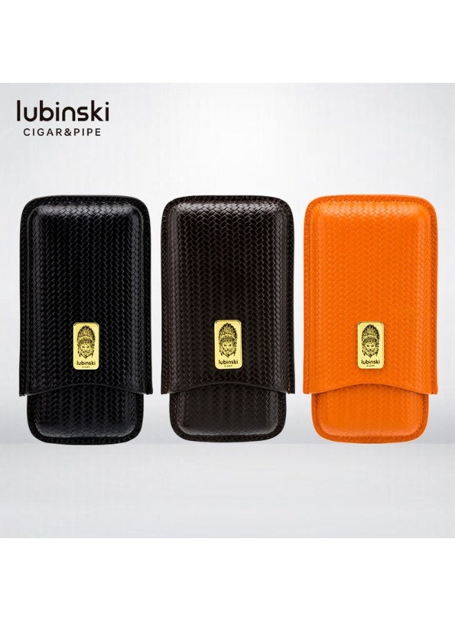 Lubinski Leather Cigar Case Braided Pattern capcity 3(60 RNG) BLACK - Image 4