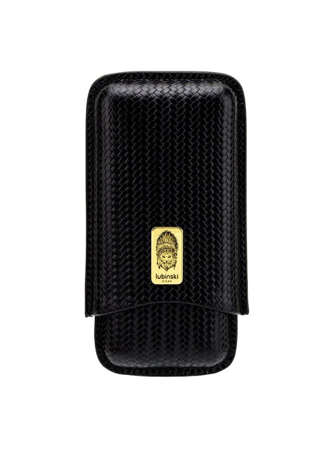 Lubinski Leather Cigar Case Braided Pattern capcity 3(60 RNG) BLACK - Image 3