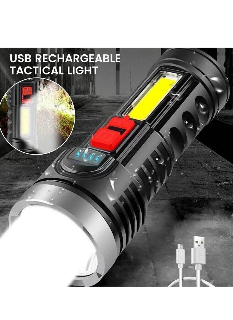 Super Bright Flashlight 4-Modes COB Torch USB Rechargeable Flashlight Spotlight
