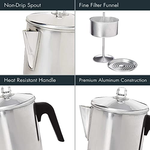 Primula Today Aluminum Stove Top Percolator Maker Durable, Brew Coffee On Stovetop, 9 Cup, Silver - Image 4