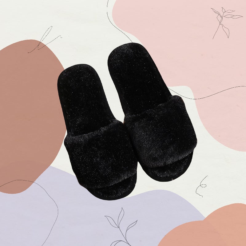 Factory Direct Supply of Mens and Womens Home Furry Indoor Slippers, High-End Guest Slippers, Support Small Order Customization and Delivery Black eva foam bottom