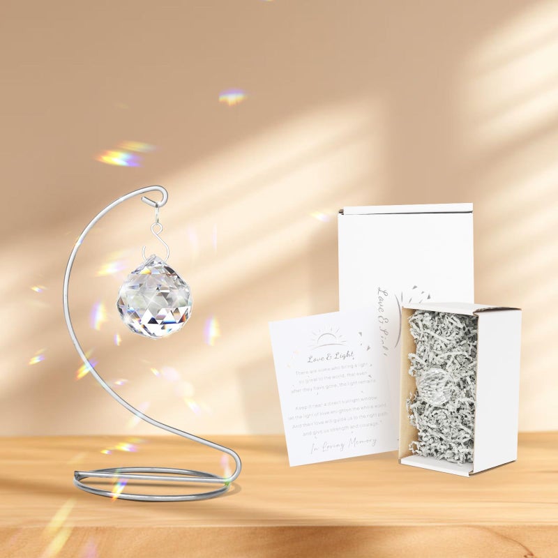 Qpige Memorial Crystal Suncatcher Sympathy Gifts for Loss of Loved One, Hanging Memorial Ornaments with Stand, Rainbow Remembrance Loss of Mother Father Husband Spouse Son,Child Miscarriage Healing(Simple) - Image 1