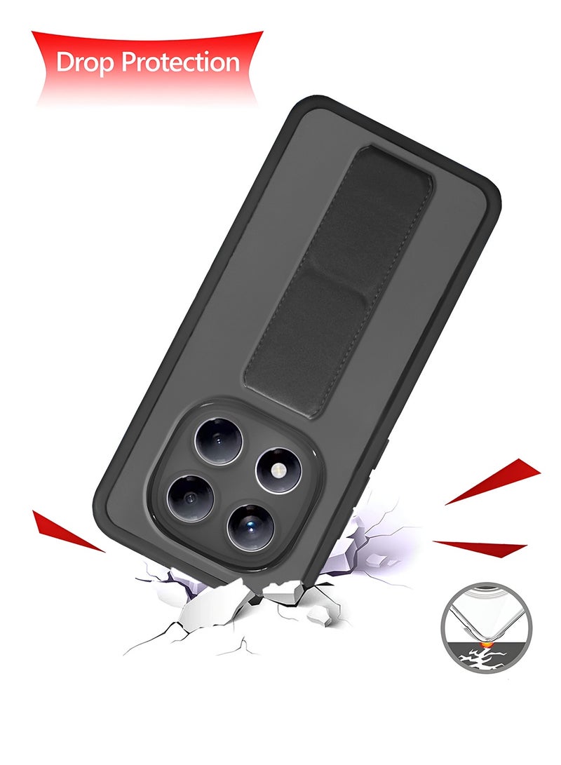 Wtech Xiaomi Redmi Note 14 Pro 5G 2025 Luxury Shockproof Matte Translucent Grip Magnetic Holder Armor Phone Case Cover (MCGHSN) - Black - Image 3