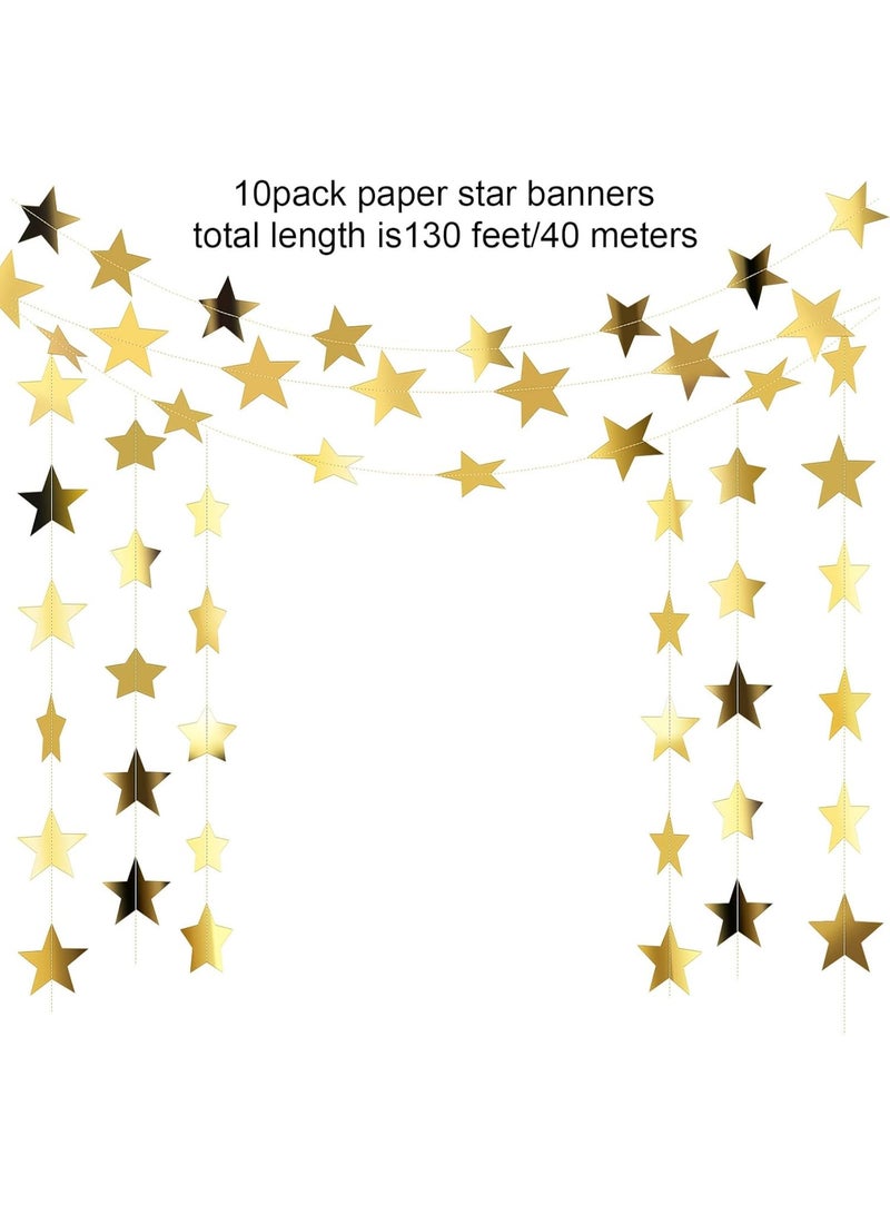 Glitter Star Garland Banner  Graduation Decor 130 Feet Star Hanging Banner Twinkle Backdrop for Party Birthday Classroom Wedding Supplies(Gold) - Image 5
