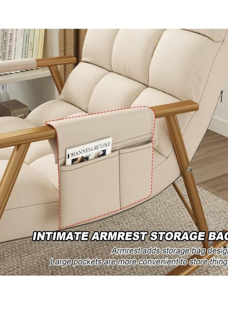 والالا كرسي هزاز مبطن بظهر عالٍ قابل للتعديل مع مساند للذراعين وحقيبة تخزين، كرسي استرخاء حديث يمكن الاستلقاء عليه للنوم أو الاسترخاء، كرسي كسول. - Image 5