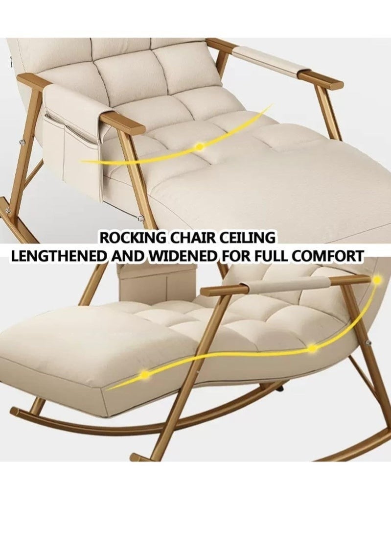 WALALLA Upholstered High Back Adjustable Rocking Chair Lounge Chair with Padded Rocking Chair with Armrests Storage Bag Modern Lounger Sofa Can Lie or Sleep Lazy Chair for Bedroom Dorm Garden Patio Porch - Image 4
