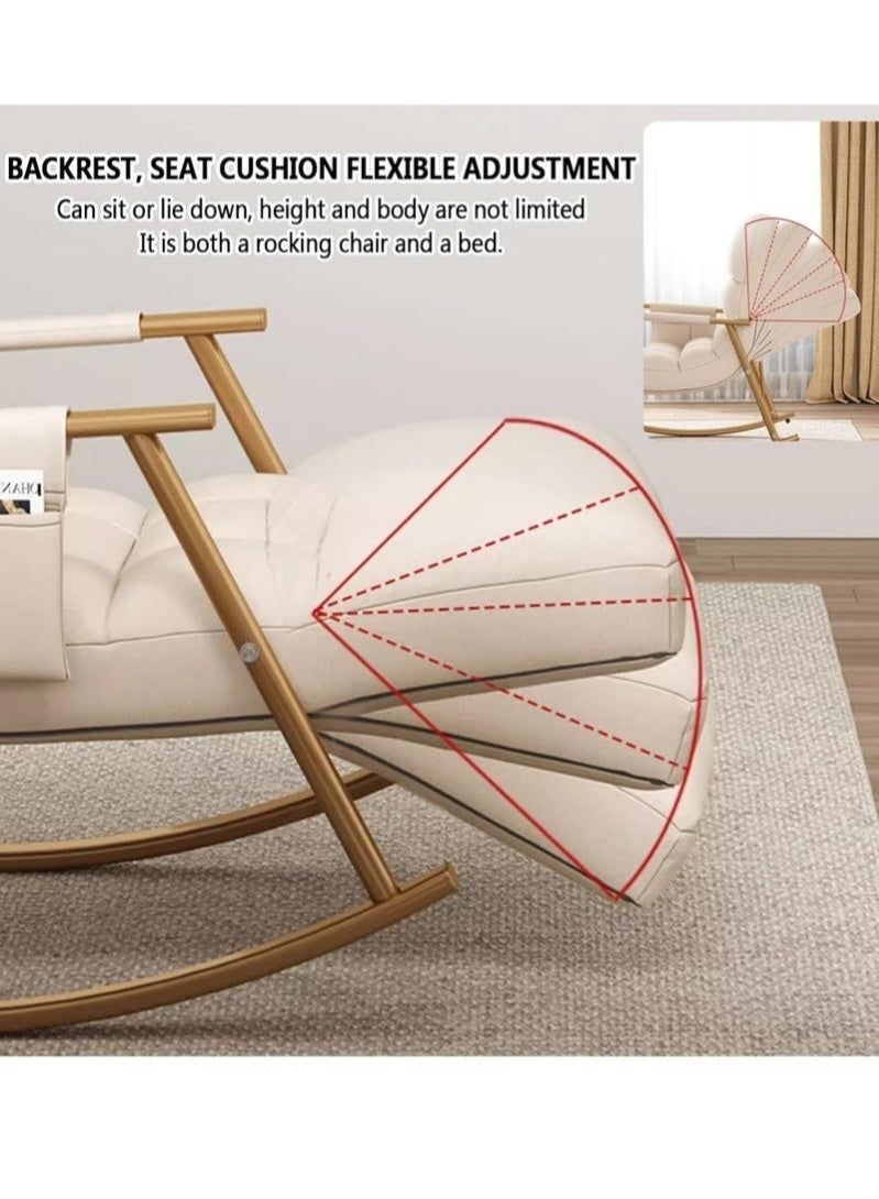 WALALLA Upholstered High Back Adjustable Rocking Chair Lounge Chair with Padded Rocking Chair with Armrests Storage Bag Modern Lounger Sofa Can Lie or Sleep Lazy Chair for Bedroom Dorm Garden Patio Porch - Image 3