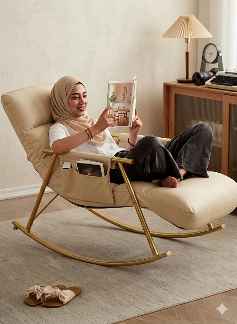 WALALLA Upholstered High Back Adjustable Rocking Chair Lounge Chair with Padded Rocking Chair with Armrests Storage Bag Modern Lounger Sofa Can Lie or Sleep Lazy Chair for Bedroom Dorm Garden Patio Porch - Image 5