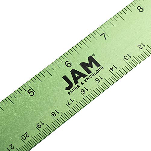 JAM PAPER Strong Aluminum Ruler - 12 Inch - Metal Ruler with Non-Skid Cork Backing - Lime Green - Sold Individually - Image 3