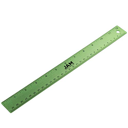 JAM PAPER Strong Aluminum Ruler - 12 Inch - Metal Ruler with Non-Skid Cork Backing - Lime Green - Sold Individually - Image 1
