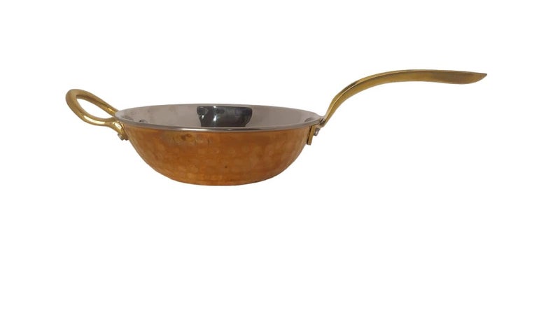 Tannu Craft Tadka Pan for Cooking - Small Hammered Copper and Stainless Steel Pan for Dal Tadka Cum Serving-Small (Medium) - Image 3
