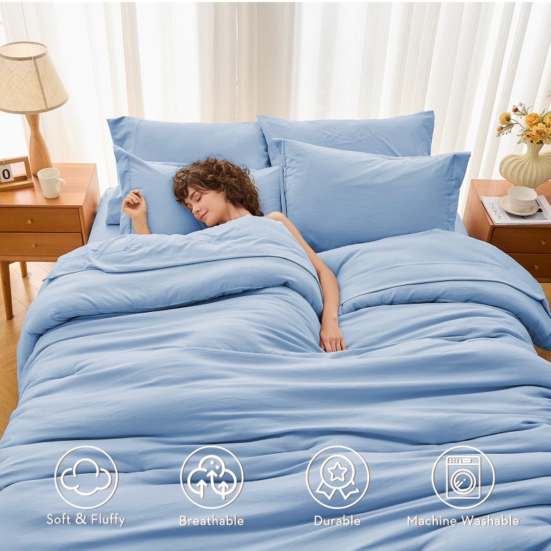 MUXHOMO 7 Pieces Queen Comforter Set, Soft Bed in a Bag Queen Size, All Season Bedding Set with Comforter, Flat Sheet, Fitted Sheet, Pillowcases & Shams, Greyish Blue - Image 2