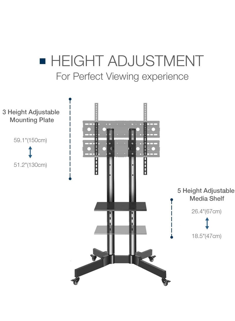 HYX "HYX Adjustable Rolling TV Stand – Elegant Floor Stand for 32-75 Inch TVs with Height Adjustment" - Image 3