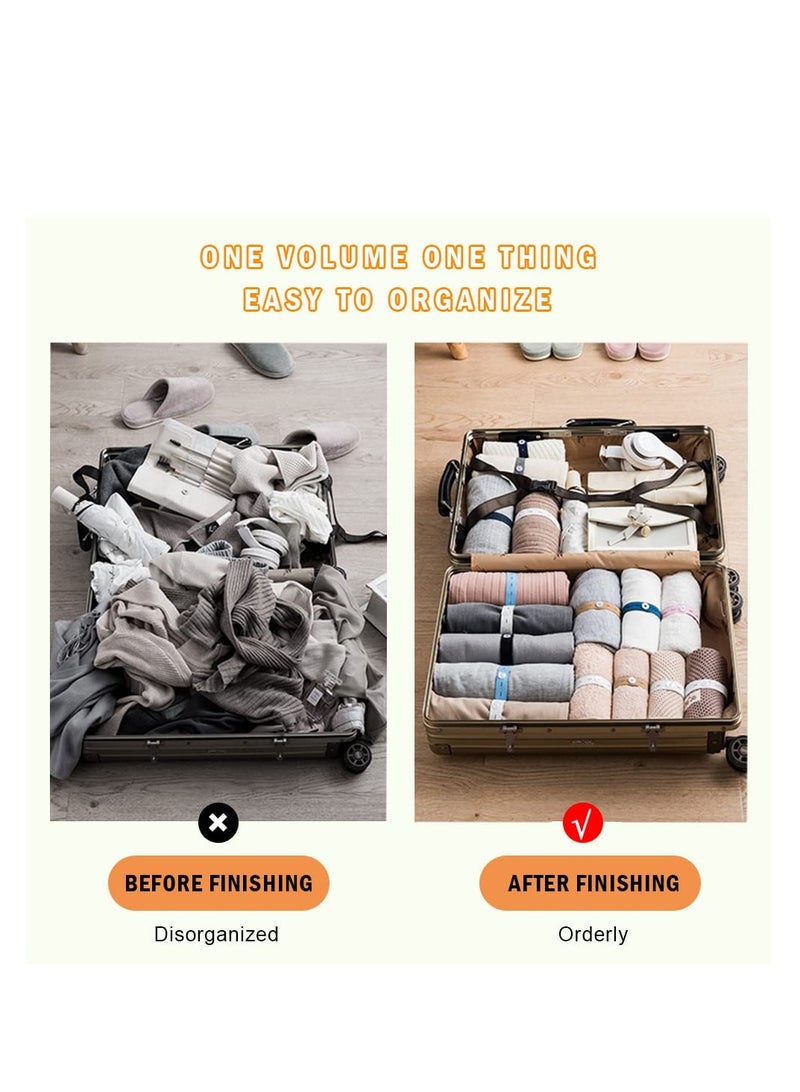 30 قطعة حزام تخزين ملابس قابل للتمديد مرن، حزام تخزين ملابس قابل للتعديل مع زر وثقوب للأزرار، موفر لمساحة الأمتعة أثناء السفر، منظم أدراج وخزائن، لون أسود - Image 3