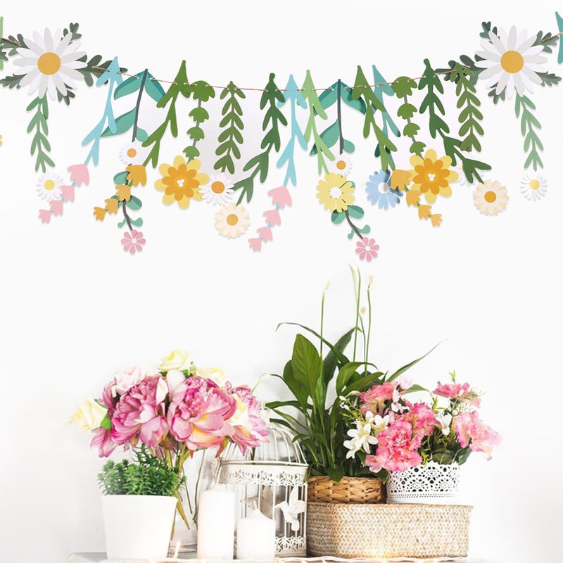 Easy Joy Daisy Flower Banner Wildflower Party Decorations Leaves Banner Paper Flower Garland Daisy Groovy for Wall Decoration Spring Baby Shower Wedding Backdrop Decorations - Image 4