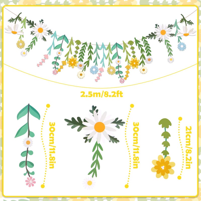 Easy Joy Daisy Flower Banner Wildflower Party Decorations Leaves Banner Paper Flower Garland Daisy Groovy for Wall Decoration Spring Baby Shower Wedding Backdrop Decorations - Image 2