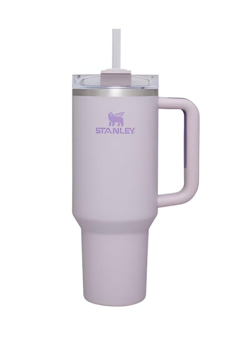 ستانلي كوب معزول، كوب قهوة معزول مفرغ من الهواء من الفولاذ المقاوم للصدأ، مع غطاء وقشة، كوب ماء آمن للغسل في غسالة الأطباق، مناسب للسفر المنزلي والخارجي، (قطعة واحدة، بنفسجي أرجواني)