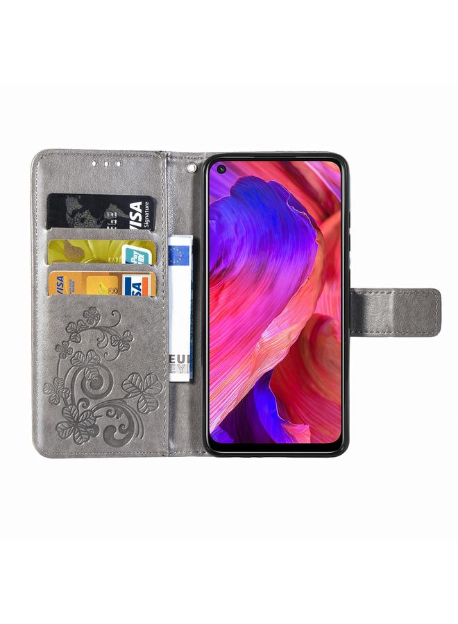 اس-توب جراب لهاتف OPPO A54 5G، جراب جلدي منقوش بأربع أوراق لحماية الهاتف المحمول مع حبل وفتحة للبطاقات ومحفظة ووظيفة قوس - Image 4
