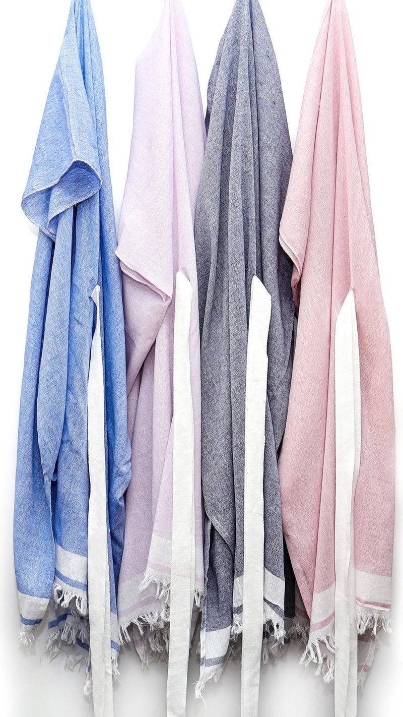Missi White Belted Blue Cotton Peshtemal Kimono  - Image 2
