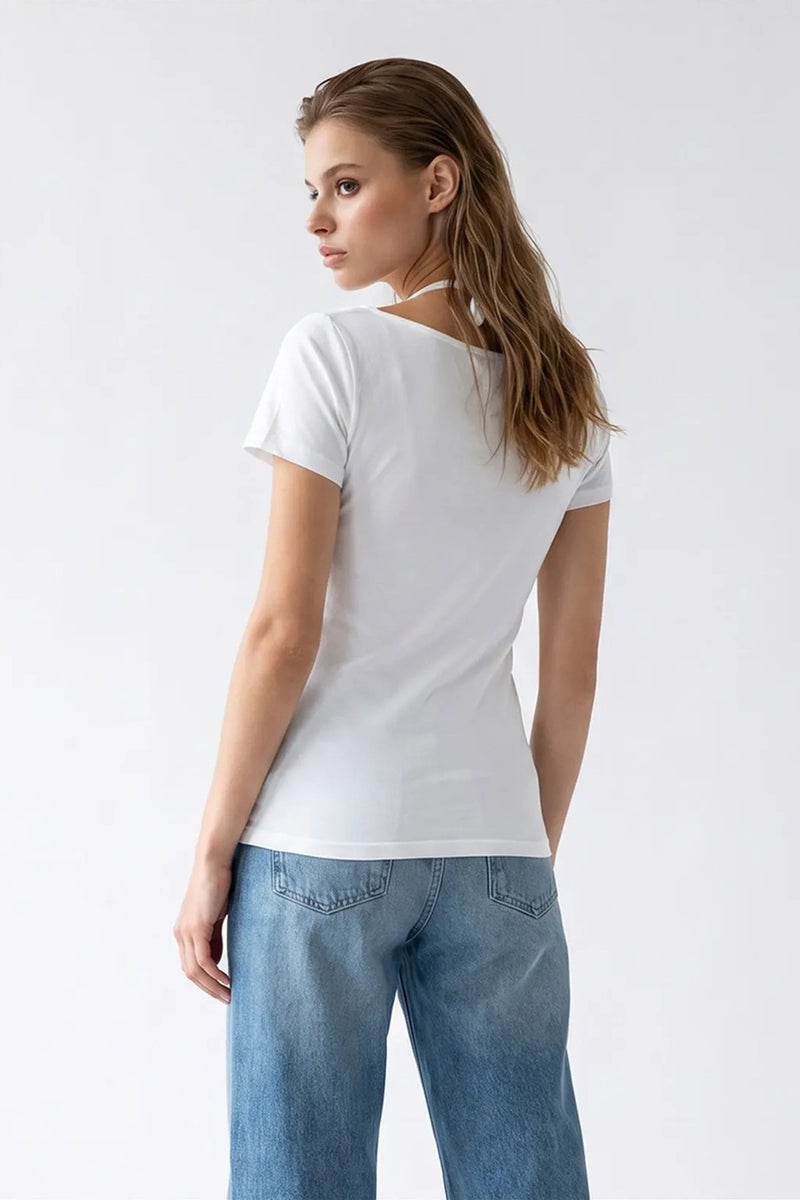 MIXRAY Lace Viscose U-Neck Slim Fit Blouse - Image 5