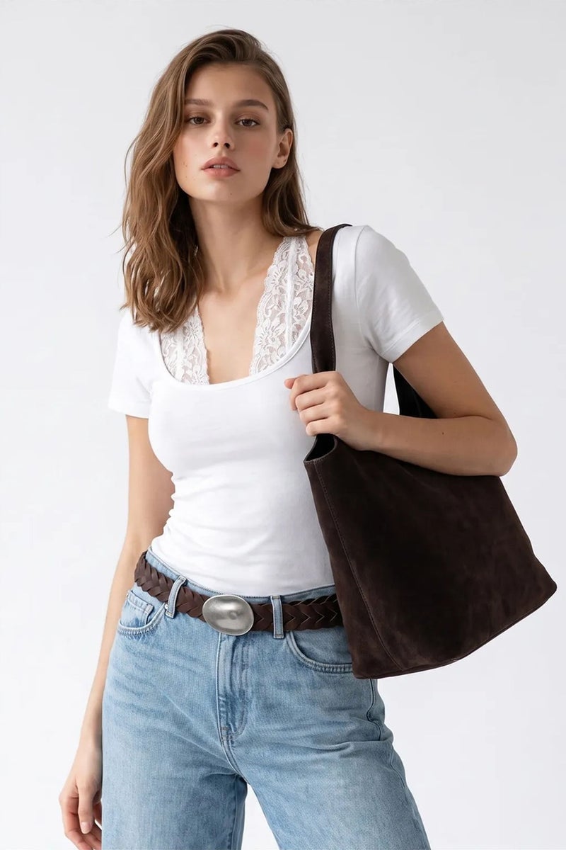 MIXRAY Lace Viscose U-Neck Slim Fit Blouse - Image 3