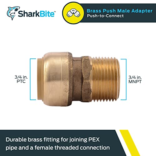 SharkBite 3/4 Inch x 1/2 Inch MNPT Bullnose Adapter, Push to Connect Brass Plumbing Fitting, PEX Pipe, Copper, CPVC, PE-RT, HDPE, U138LFA - Image 2