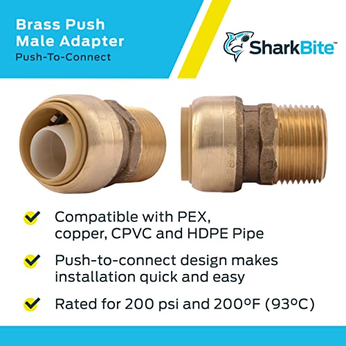 SharkBite 3/4 Inch x 1/2 Inch MNPT Bullnose Adapter, Push to Connect Brass Plumbing Fitting, PEX Pipe, Copper, CPVC, PE-RT, HDPE, U138LFA - Image 4