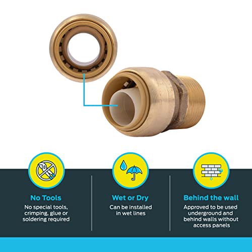 SharkBite 3/4 Inch x 1/2 Inch MNPT Bullnose Adapter, Push to Connect Brass Plumbing Fitting, PEX Pipe, Copper, CPVC, PE-RT, HDPE, U138LFA - Image 3