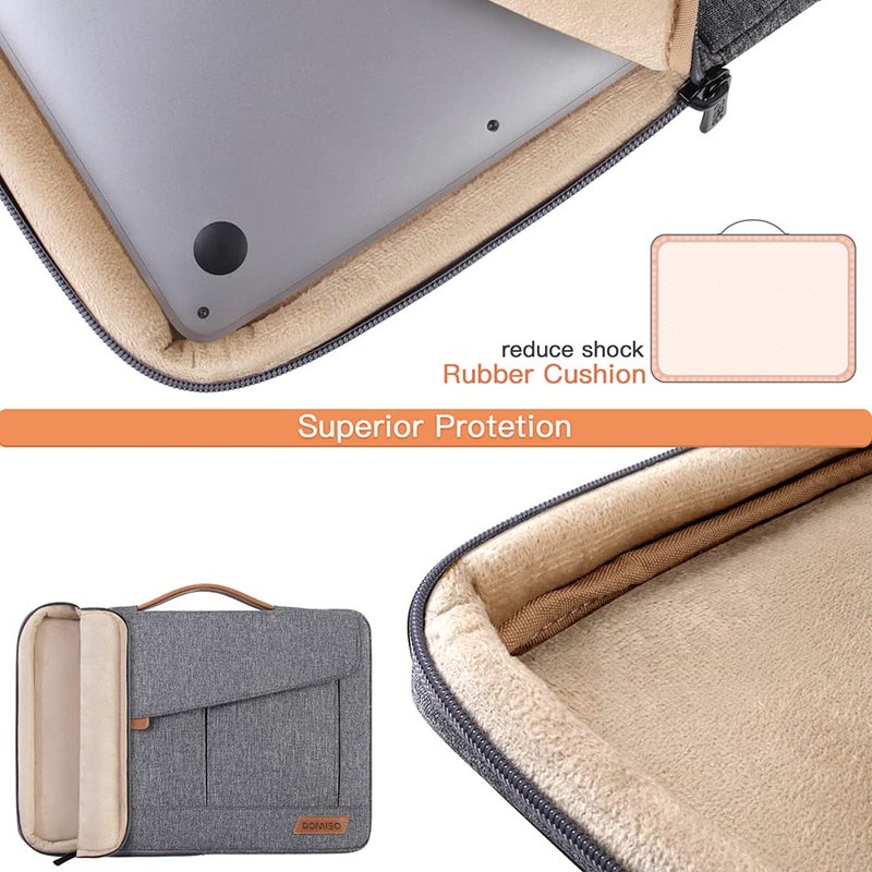 DOMISO 14 Inch Laptop Sleeve Bag Water Resistant Business Briefcase Carrying Shoulder Bag for Lenovo Chromebook S330/Flex 4/Thinkpad L480 E480 T480s/HP ProBook 640 G4/Dell Inspiron 5480 5481,Grey - Image 2